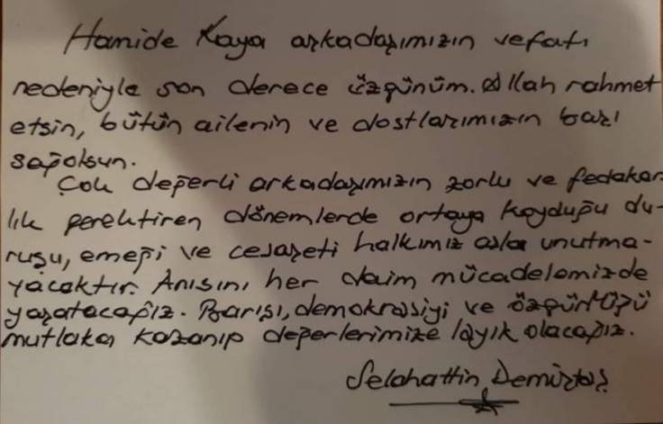 Selahattin Demirtaş Hamide Kaya için taziye mesajı yayınladı!